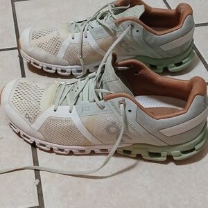 On Running Athletic Shoes in Mint and Tan